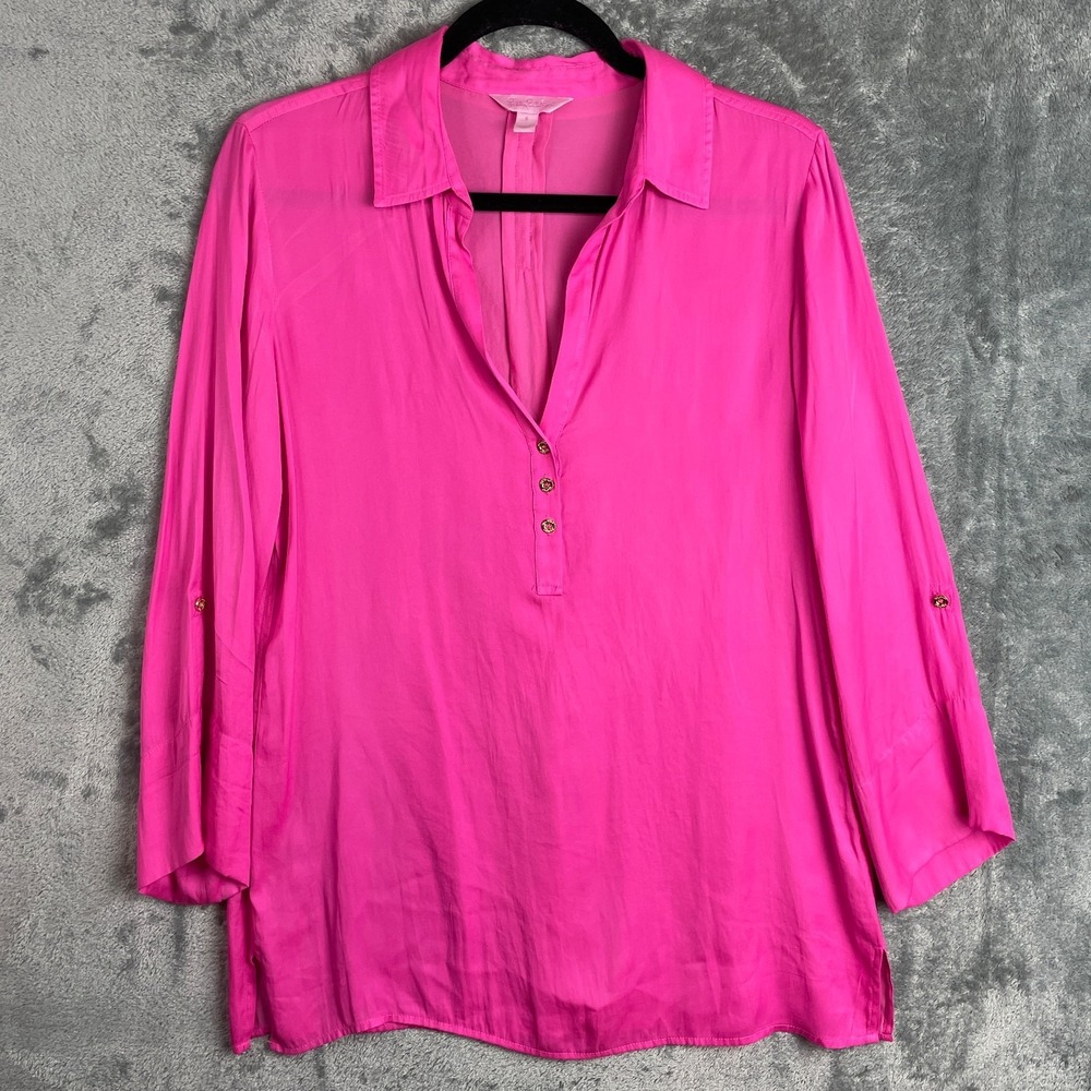 Lilly Pulitzer Tunic Top Womens Small Pink Long Sleeve Pullover Resort wear